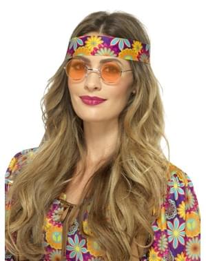 Óculos de hippie redondos cor de laranja para adulto