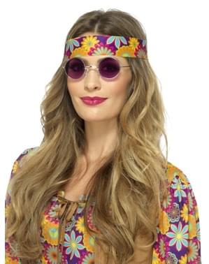 Óculos de hippie redondos roxos para adulto