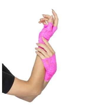 Mănuși din dantelă fără degete roz pentru adult