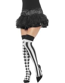 Meias-calças de arlequim brancas e pretas para mulher
