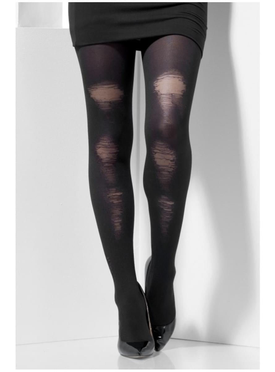 Women's black distressed tights