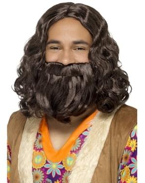 Kastanje kleurige pruik en baard Jesus set voor mannen