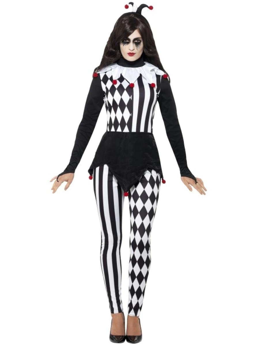 Fato de arlequim elegante preto e branco para mulher
