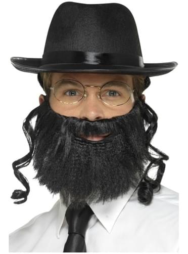 Chapéu preto de rabino com barba e óculos para adulto