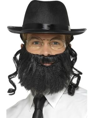 Chapéu preto de rabino com barba e óculos para adulto