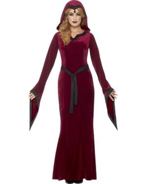 Kadın koyu kırmızı kadife vampir kostüm