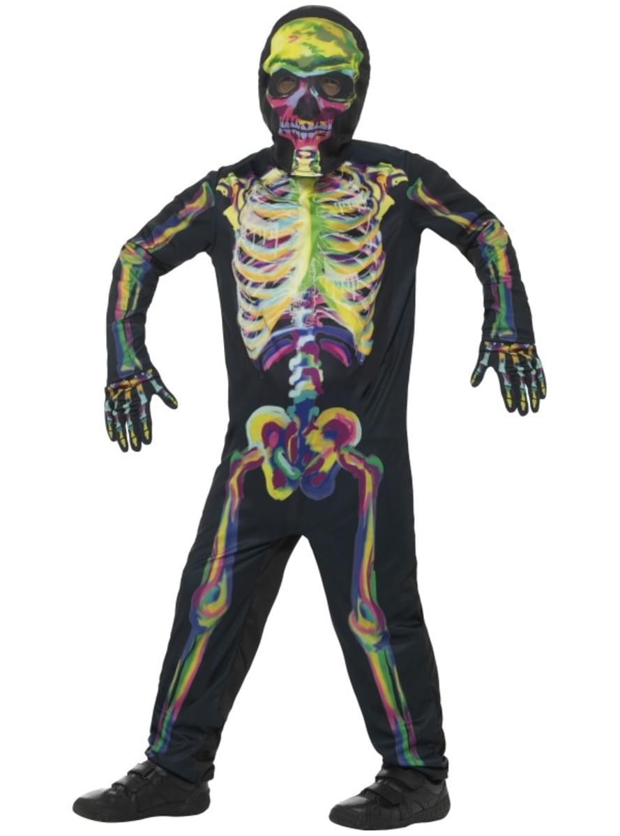 Kids multicolour fluorescent skeleton costume