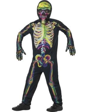Déguisement squelette multicolore fluorescent enfant