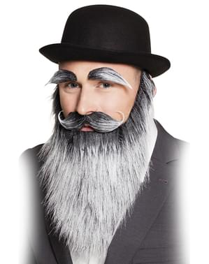 Set grauer Bart, Schnurrbart und Augenbrauen eines alten Mannes für Erwachsene