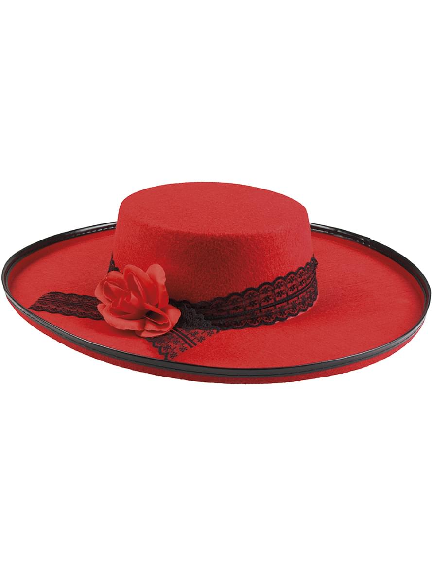 Chapeau espagnol rouge avec fleur femme Funidelia