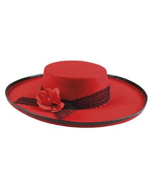 Cappello cordobese rosso con fiore per donna