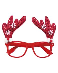 Gafas rojas con cuernos de reno para adulto