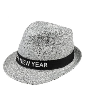 Chapeau argent Happy New Year adulte