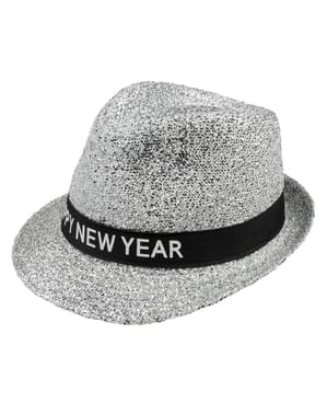 Silveren Happy New Year hoed voor volwassenen
