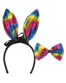 Colourful bunny ears headpiece for adults