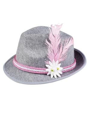 Rožinė Bavarijos kepurė su plunksnomis ir vyriškomis liemenėmis vyrams