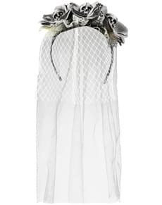 Zombie bride headpiece with flowers and skulls