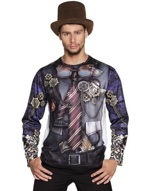 MoonWorks Maglietta Uomo Gatto Steampunk: 100% Cotone, Vestibilità Moderna, Taglie Forti Fino A 4XL (Nero, XXXL)