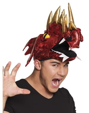 Gorro de dragón rojo con cuernos para adulto
