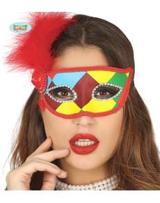 Loup arlequin multicolore avec plume rouge adulte