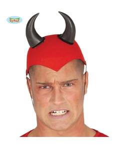 Capacete de demónio vermelho com cornos para adulto