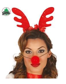 Bandolete de rena natalícia com nariz luminoso