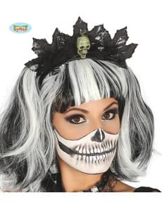 Serre-tête feuilles noirs et tête de mort