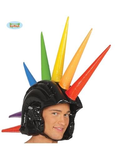 Capacete com crista insuflável multicolor