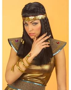 Parrucca Cleopatra Egizia Con Testa Di Serpente Dorata - Parrucca Sintetica Lunga Nera Per Costumi E Cosplay