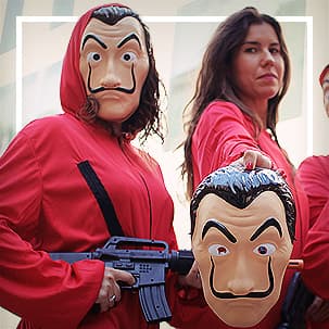 Disfraz Atracador La Casa De Papele Unitardo Rojo Con Pistola Y Mascara De  Dali Infantil Unisex