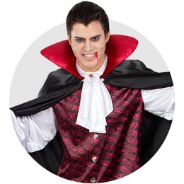 Set Costume Da Vampiro Bambino/adulto | Mantello Double-face Nero/rosso Con Spilla | 6 Accessori Tra Cui Denti E Sangue Finto